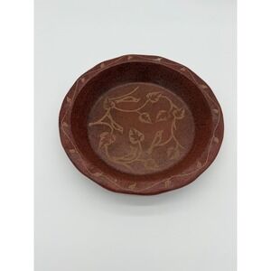 Ten Thousand Villages Pie Dish Kitchen‎ Window Lombok Pottery Brown Hand-Etched